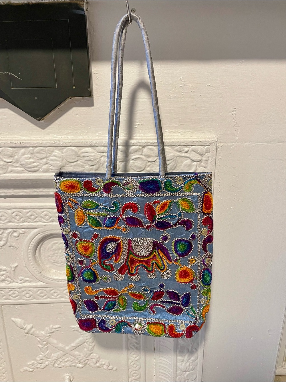 Indian Boho Elephant Embroidered Tote Bag - Multicolor